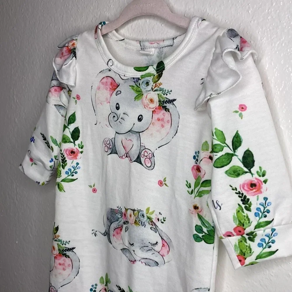 SHEIN Adorable Elephant Sweet Dreams Print Ruffle Onesie 3-6M